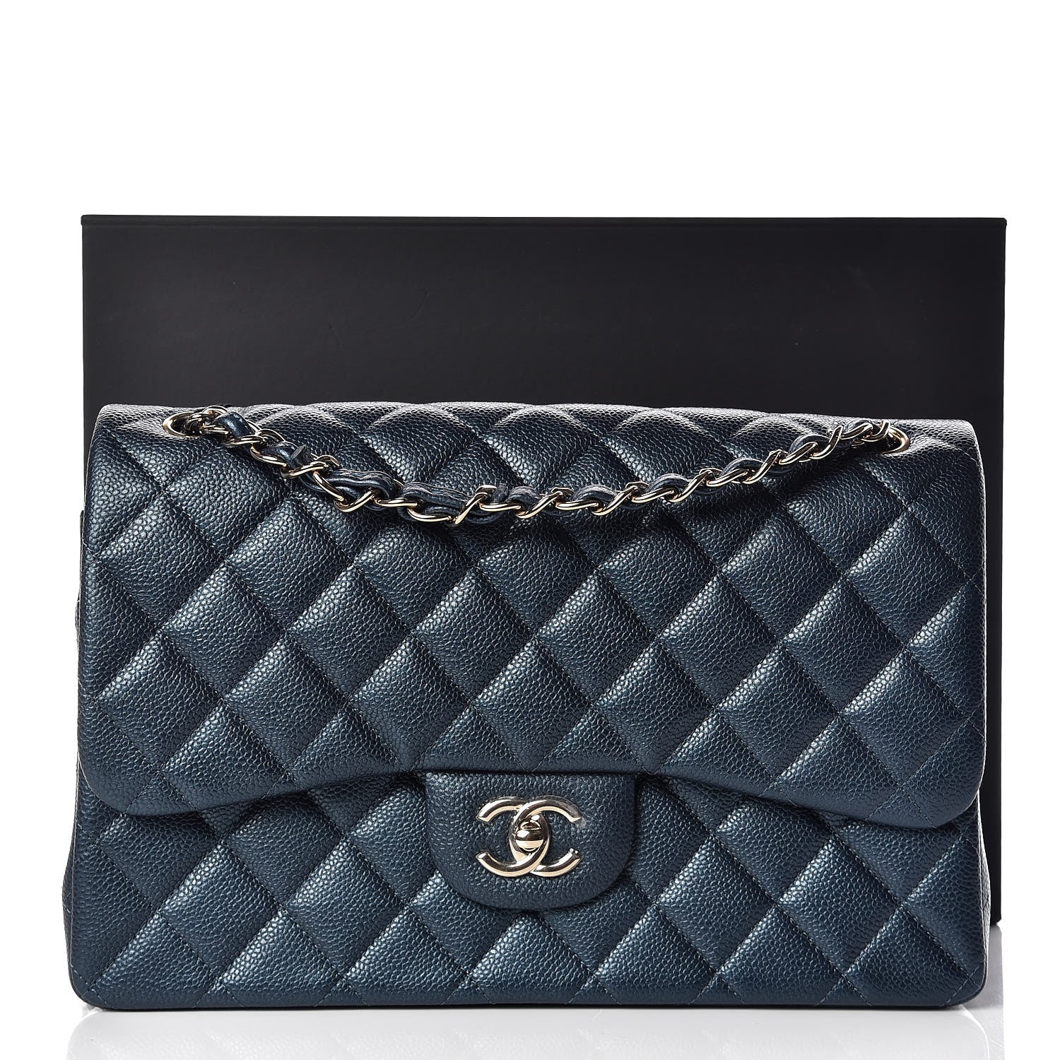Chanel Iridescent Caviar Quilted Jumbo Double Flap Dark Blue 10 of 10