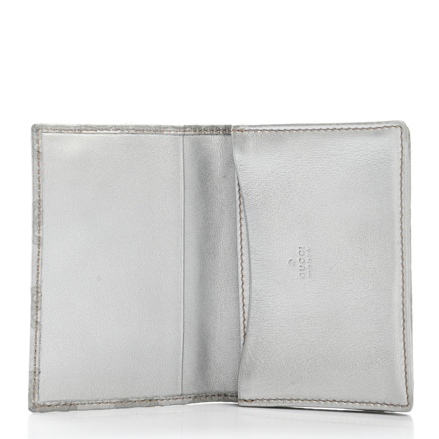 Metallic Guccissima Interlocking G Flap Card Case Silver