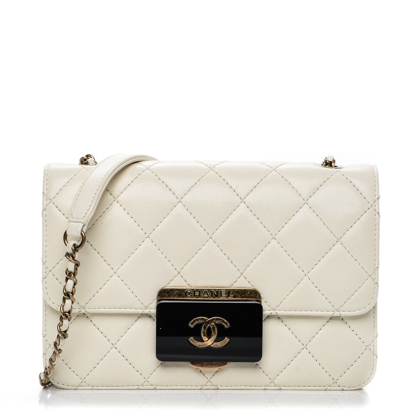 Sheepskin Quilted Mini Beauty Lock Flap White