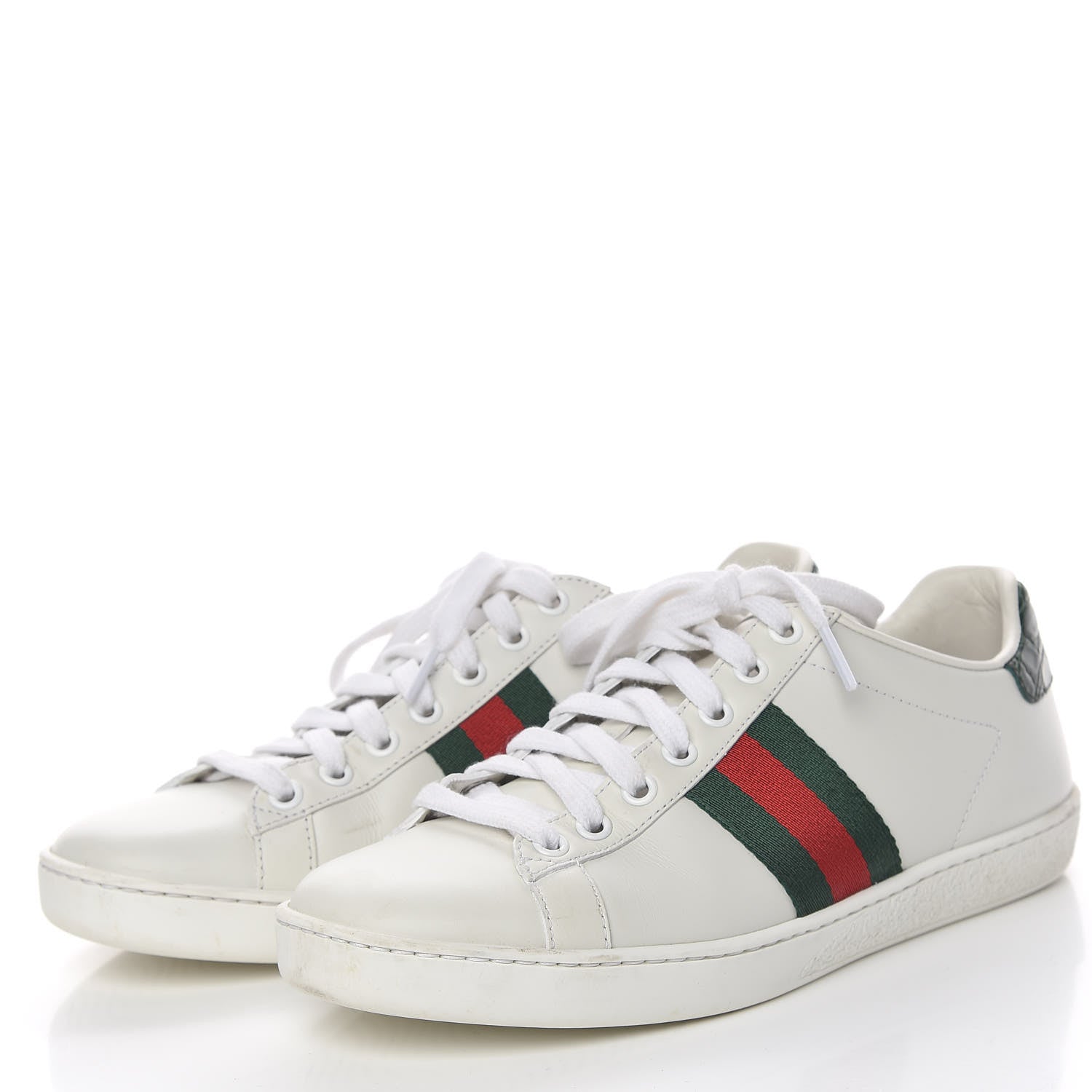 Gucci Calfskin Crocodile Web Womens Ace Sneakers 37 White Green 3 of 18
