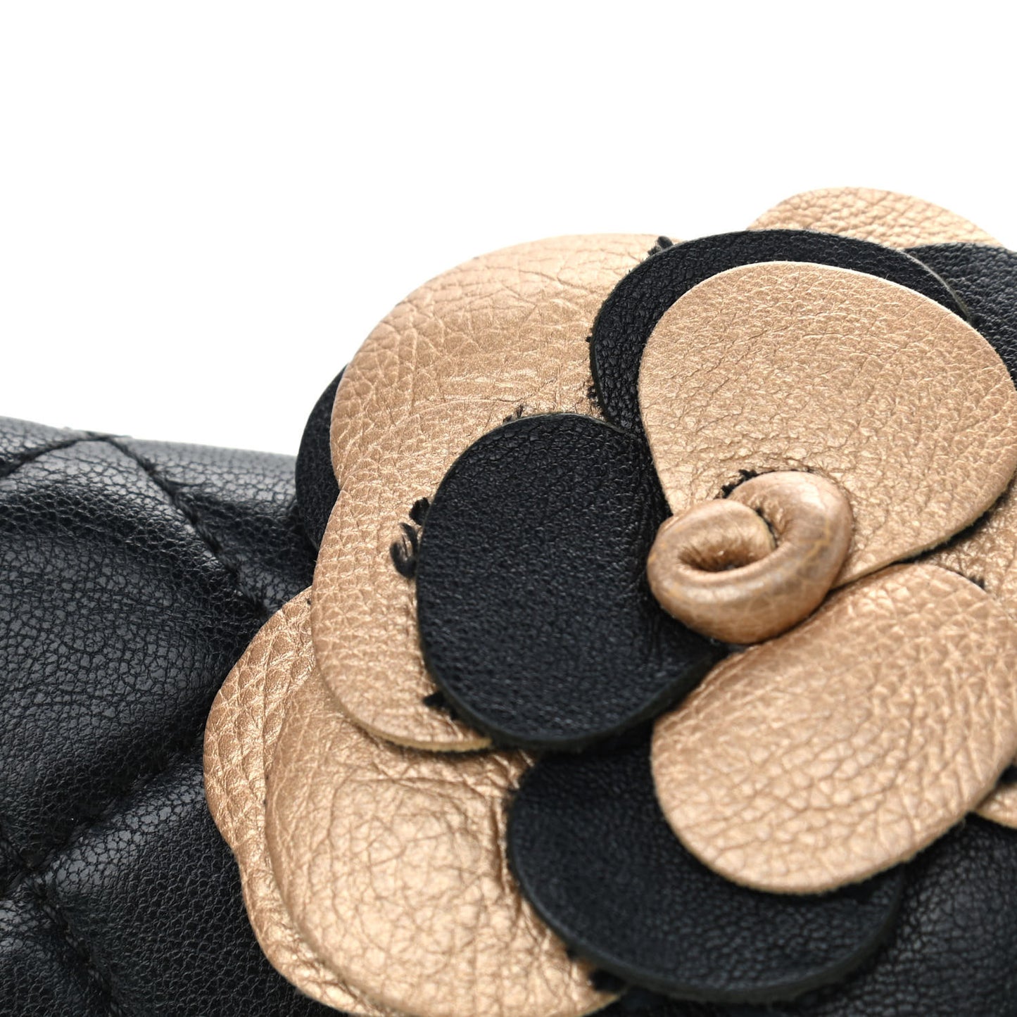 Lambskin Quilted Camellia Flower Flap Black