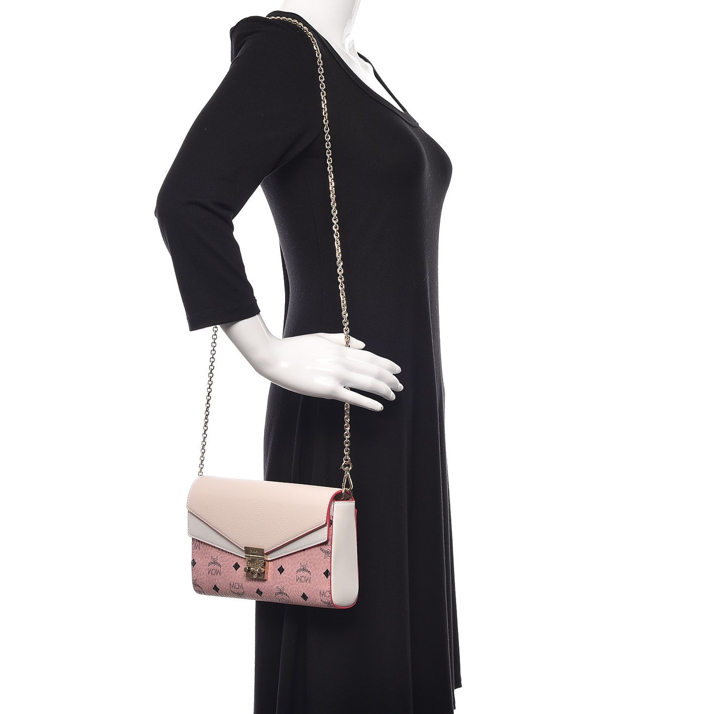Calfskin Visetos Monogram Millie Color Block Crossbody Bag Pink Tint