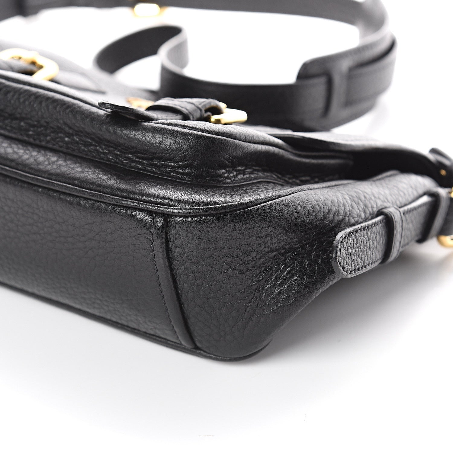Prada Vitello Daino Double Buckle Messenger Bag Black 8 of 8