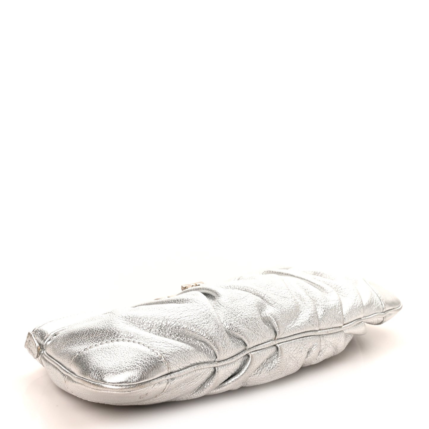 Metallic Calfskin Small Gancini Clutch Silver