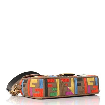 Fendi Canvas Vitello King FF Multicolor Embroidered Baguette Multicolor Cuoio 4 of 10