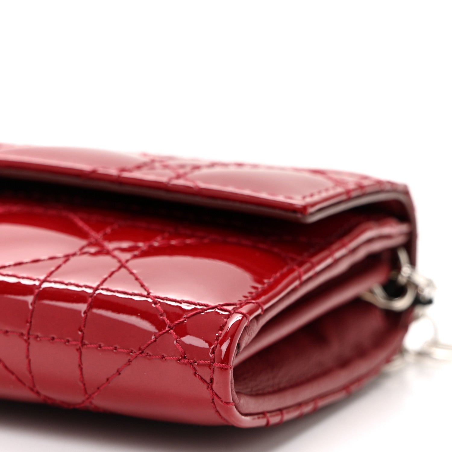 Christian Dior Patent Cannage Lady Dior Rendezvous Wallet On Chain Rouge Ceris 10 of 10