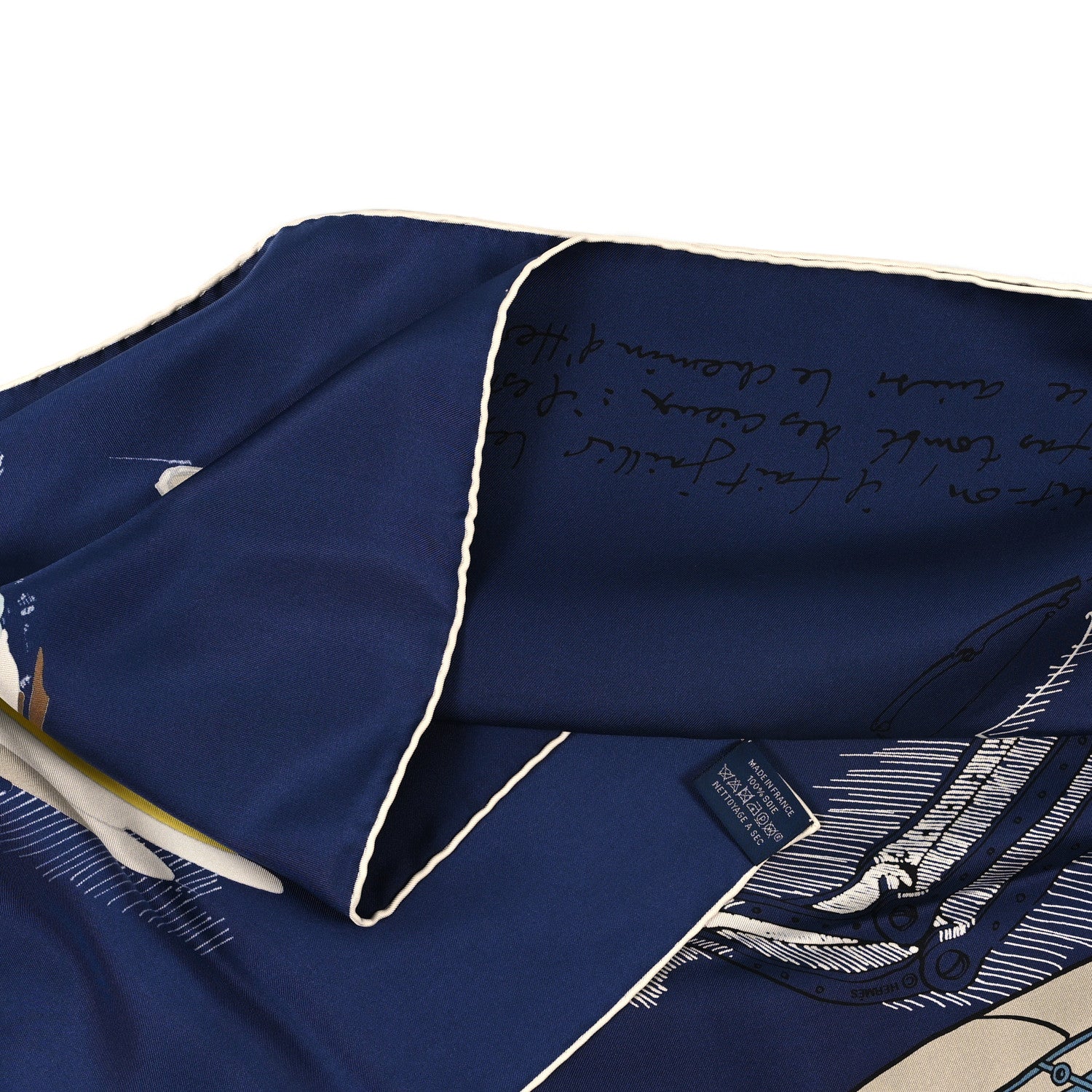 Hermes Silk Le Pegase D'Hermes Shawl 140 Bleu Marine Jaune White 3 of 4