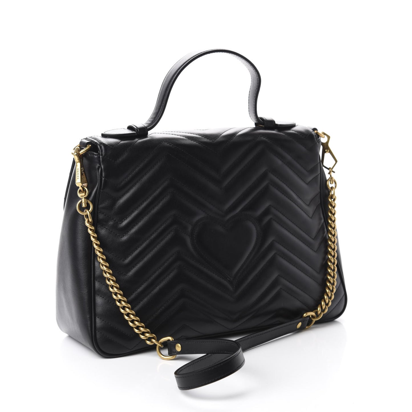 Calfskin Matelasse Medium GG Marmont Top Handle Shoulder Bag Black