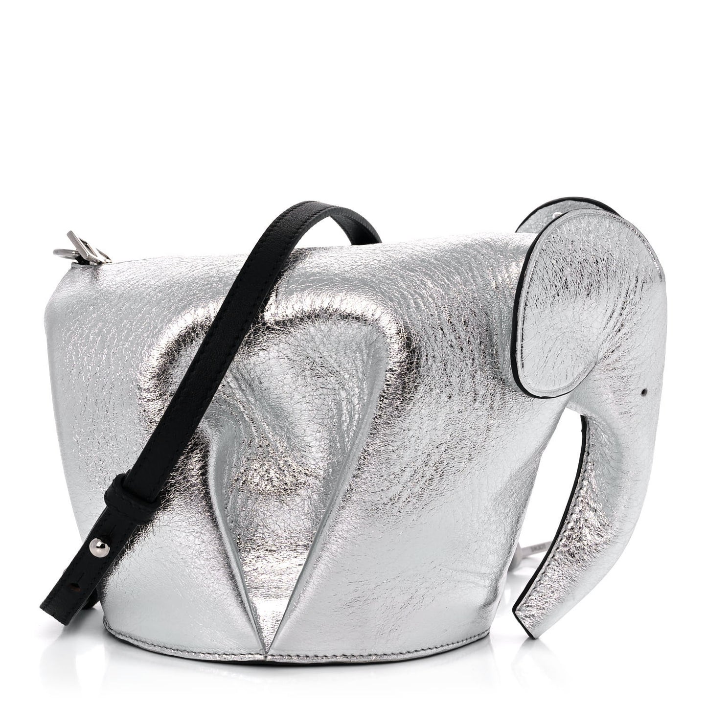 Metallic Calfskin Mini Elephant Crossbody Bag Silver