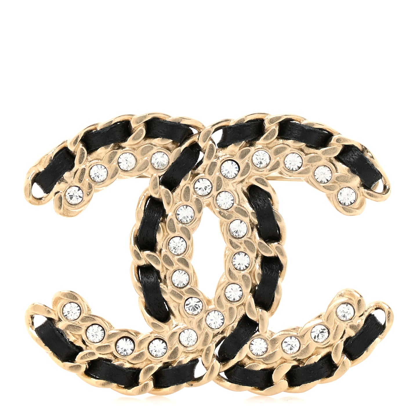 Lambskin Crystal Vintage Allure CC Chain Brooch Black Gold