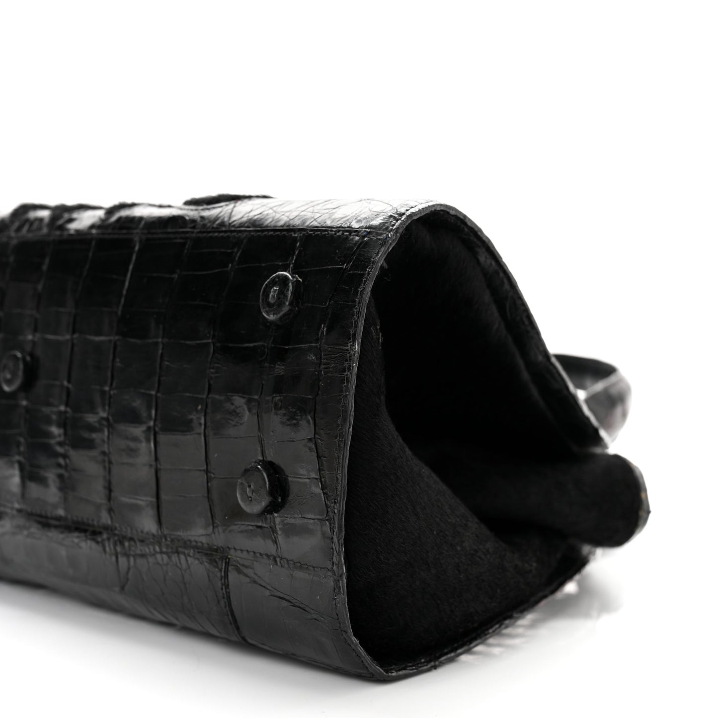 Crocodile Calf Hair Satchel Black