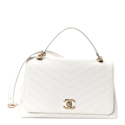 Chanel Grained Calfskin Stitched Medium Chevron Chic Top Handle Flap White 1 of 10
