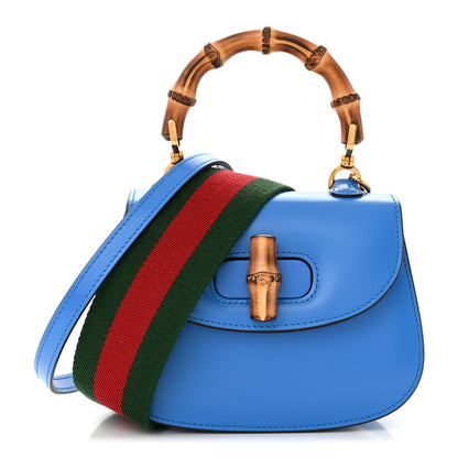 Gucci Boarded Dyana Lux Calfskin Web Mini Bamboo 1947 Top Handle Bag Blue 1 of 10