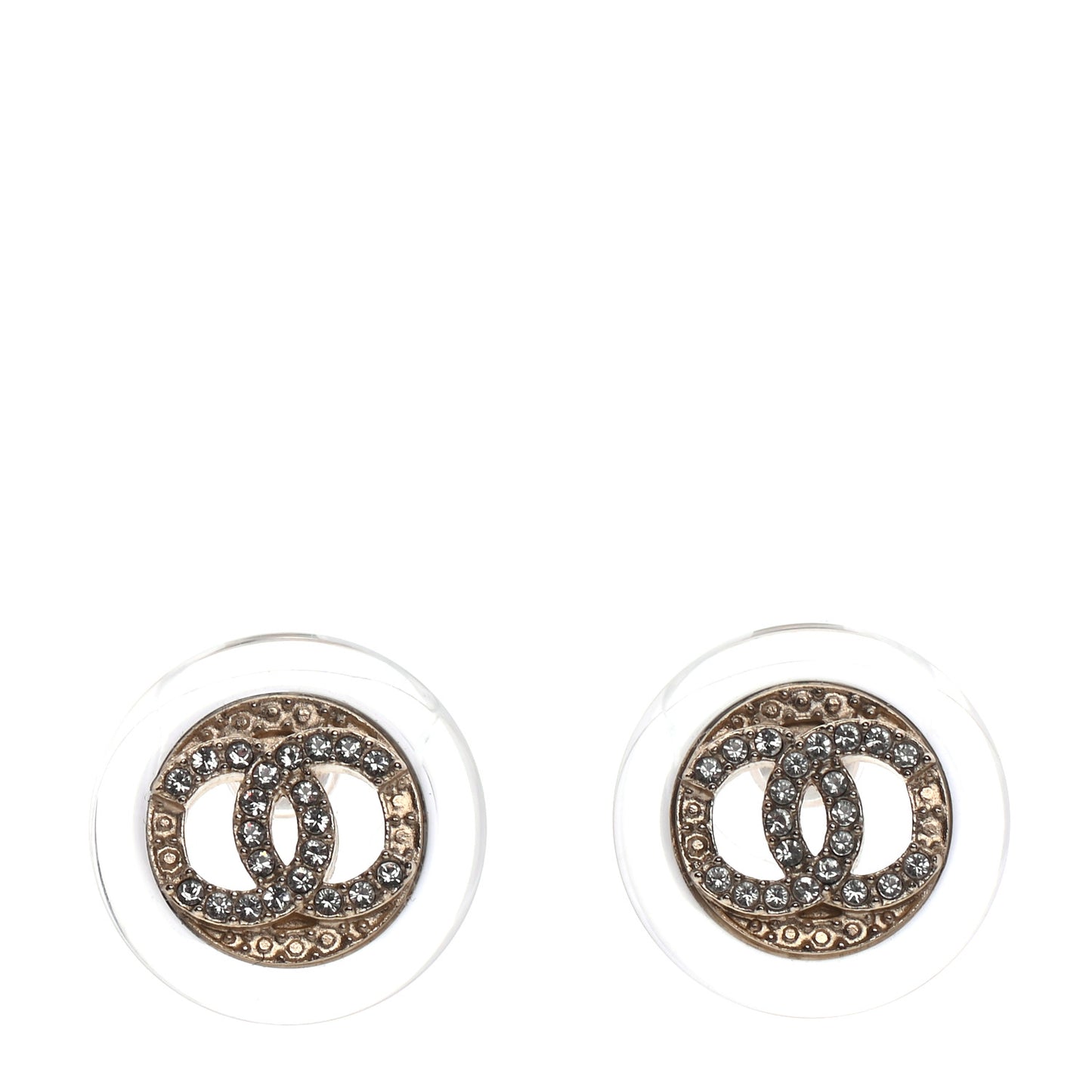 Resin Crystal CC Round Earrings Light Gold