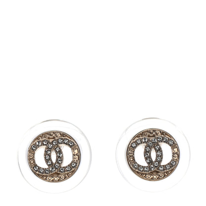 Chanel Resin Crystal CC Round Earrings Light Gold 1 of 5