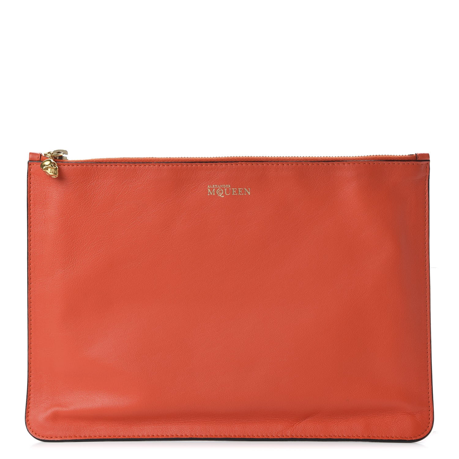 Alexander McQueen Calfskin Skull Zip Pouch Orange 1 of 11