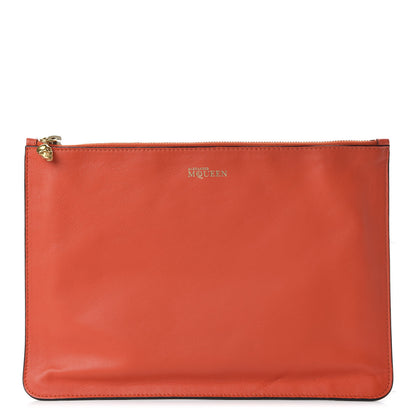 Alexander McQueen Calfskin Skull Zip Pouch Orange 1 of 11