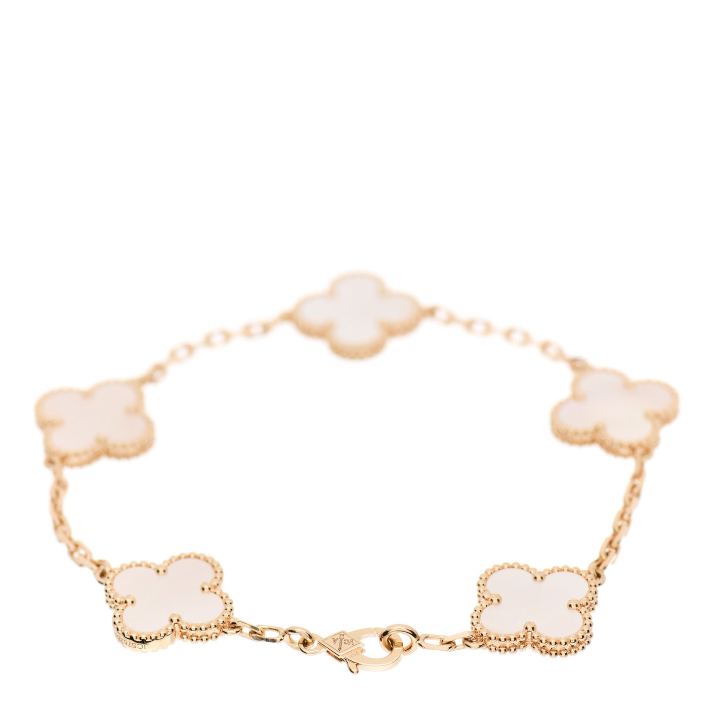 18K Yellow Gold Mother of Pearl 5 Motifs Vintage Alhambra Bracelet