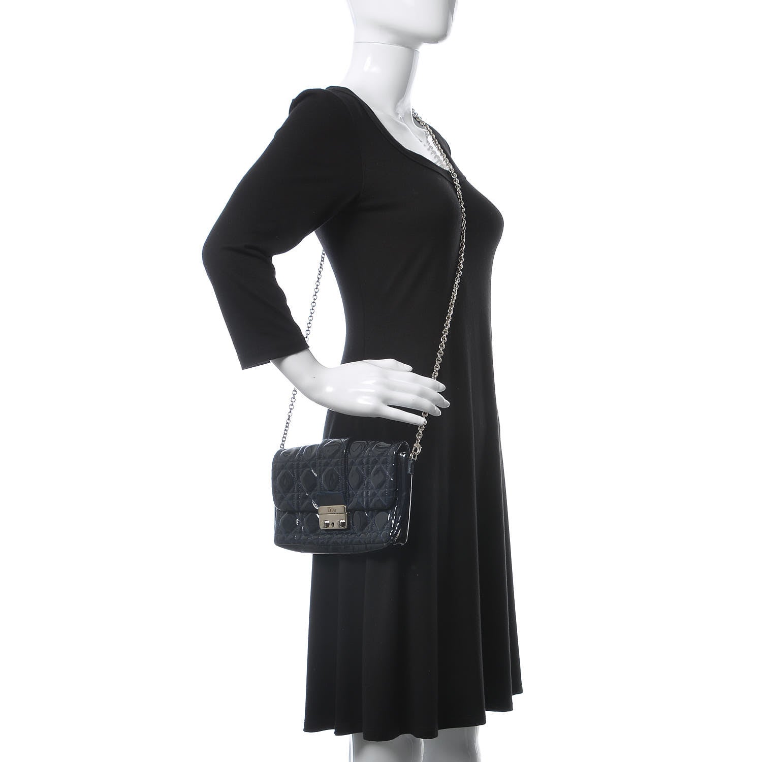 Christian Dior Patent Cannage New Lock Pouch Navy Blue 2 of 10