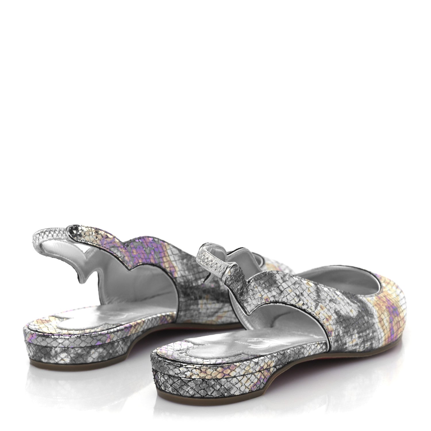 Christian Louboutin Metallic Snakeskin Embossed Hot Chickita Slingback Flats 37.5 Multicolor 5 of 9