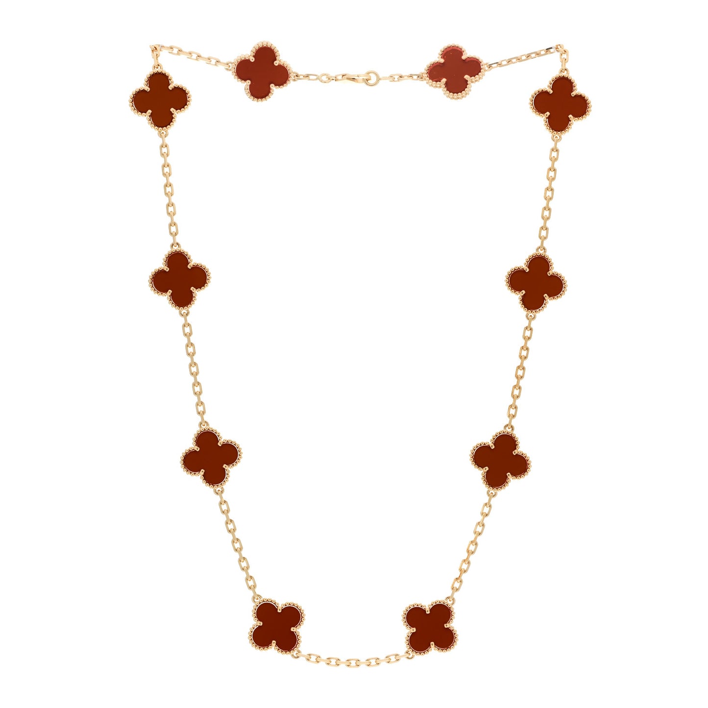 18K Yellow Gold Carnelian 10 Motifs Vintage Alhambra Necklace