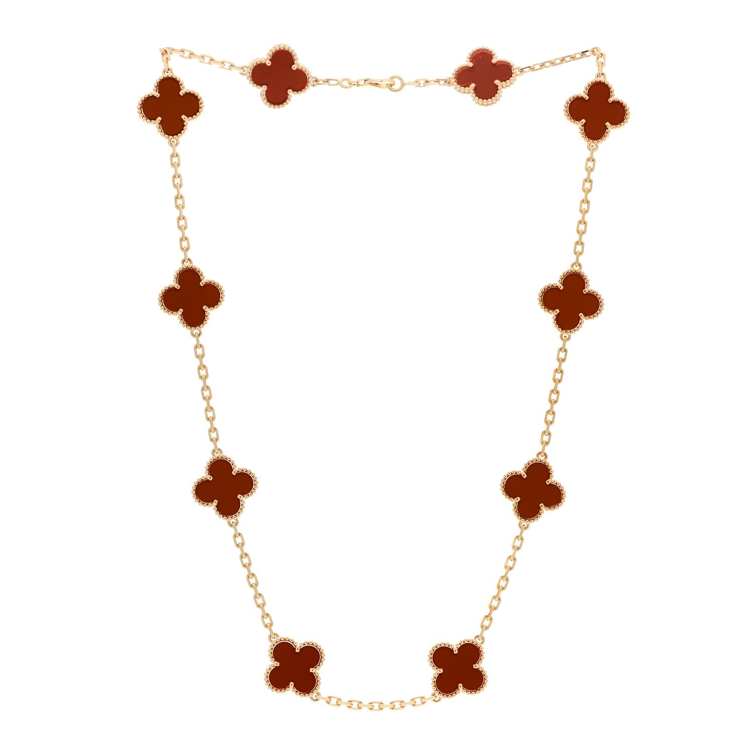 Van Cleef & Arpels 18K Yellow Gold Carnelian 10 Motifs Vintage Alhambra Necklace 3 of 7