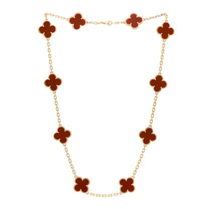 Van Cleef & Arpels 18K Yellow Gold Carnelian 10 Motifs Vintage Alhambra Necklace 3 of 7