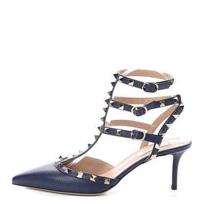 Valentino Garavani Pebbled Calfskin Rockstud Ankle Strap 65mm Pumps 39 Pure Blue 1 of 7