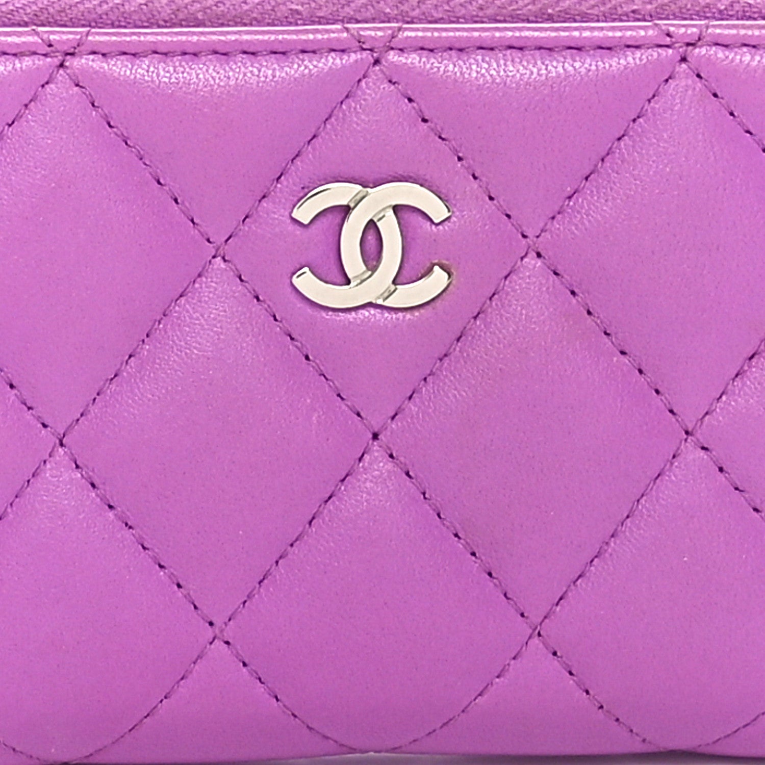 Chanel Lambskin Quilted Zip Around Coin Purse Wallet Purple 8 of 8