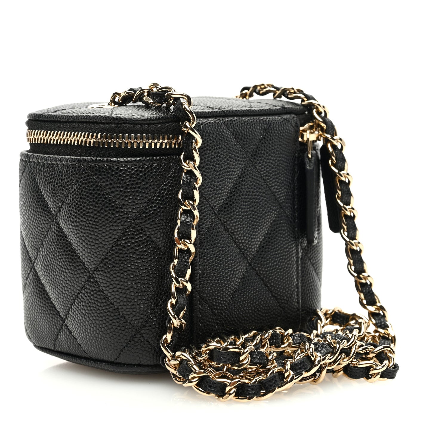 Caviar Quilted Mini Vanity Case With Chain Black