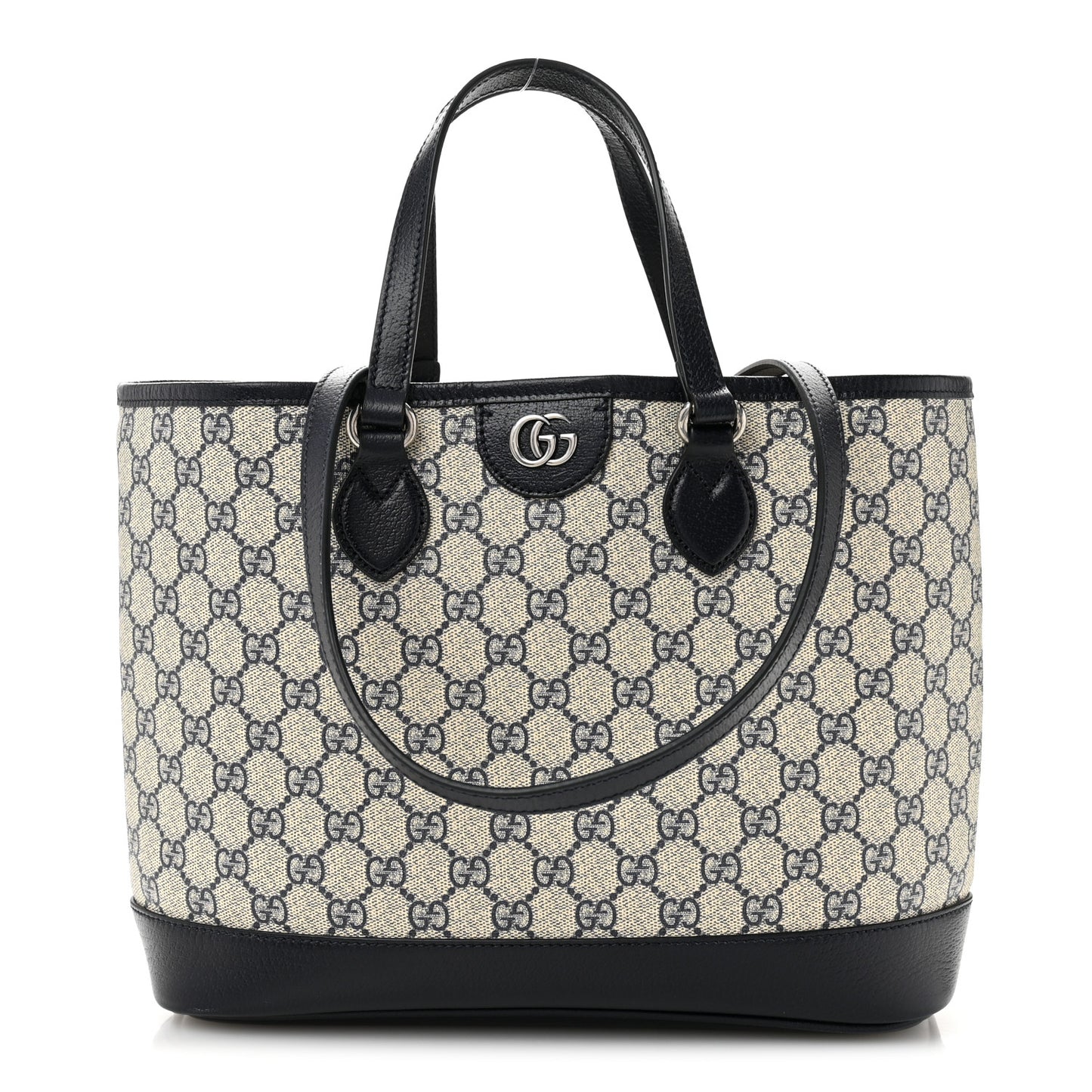 GG Supreme Monogram Textured Dollar Calfskin Medium Ophidia Shoulder Tote Bag Beige Blue