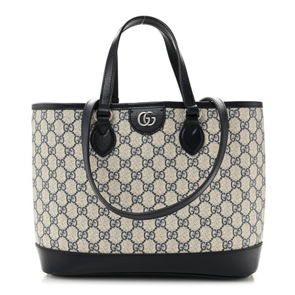 Gucci GG Supreme Monogram Textured Dollar Calfskin Medium Ophidia Shoulder Tote Bag Beige Blue 1 of 11