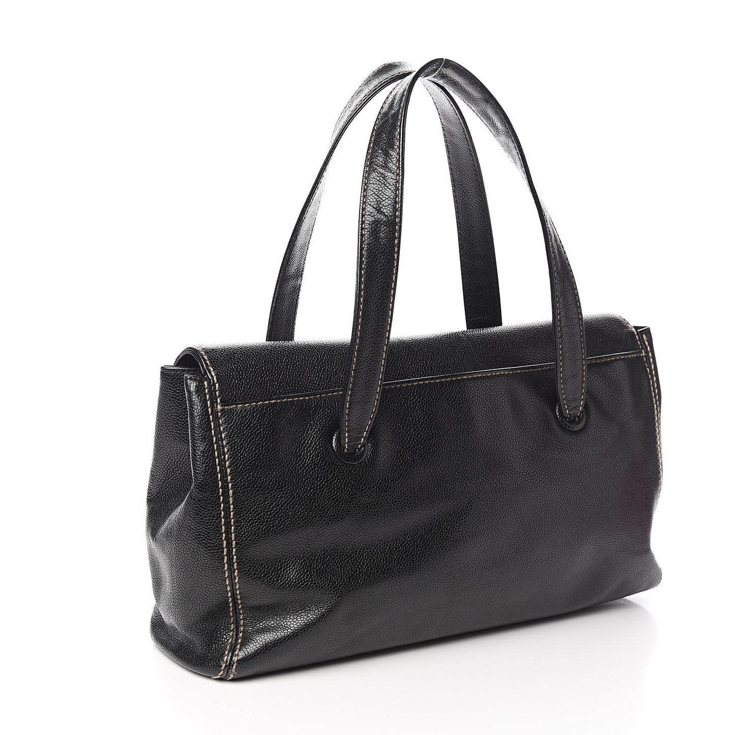 Caviar CC Stitched Flap Shoulder Bag Black