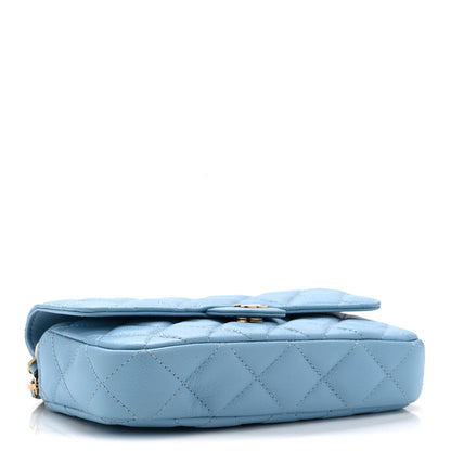 Chanel Caviar Quilted Flap Phone Holder With Chain Light Blue 4 of 12