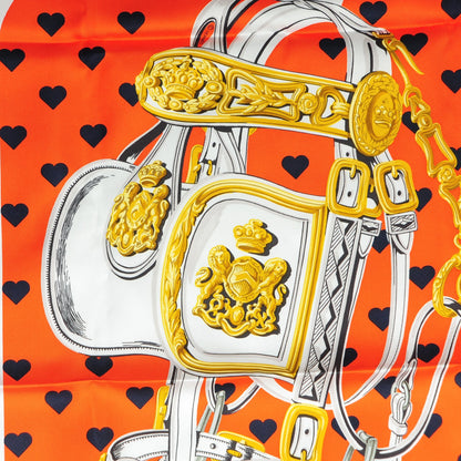 Hermes Silk Brides De Gala Love Scarf 90 Orange Marine White 1 of 5