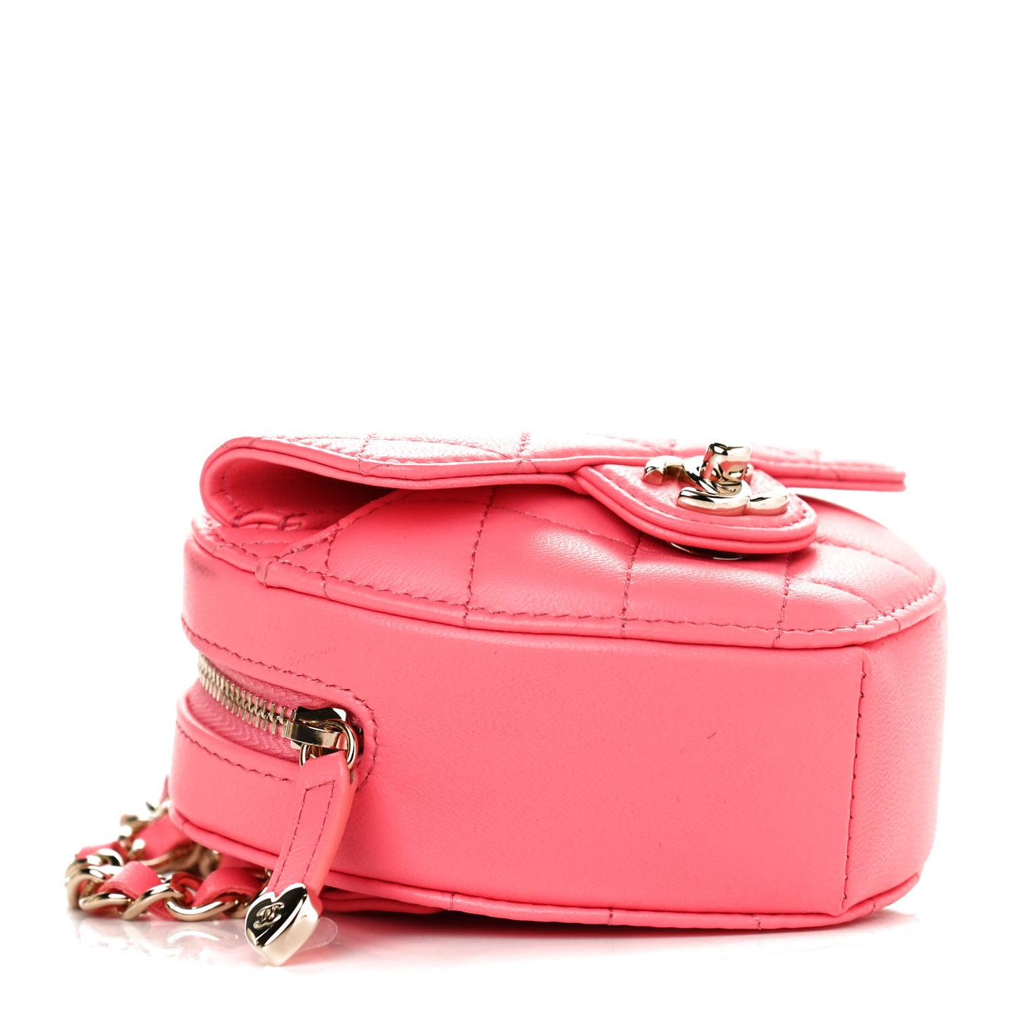 Lambskin Quilted CC In Love Heart Waist Belt Bag With Chain Pink