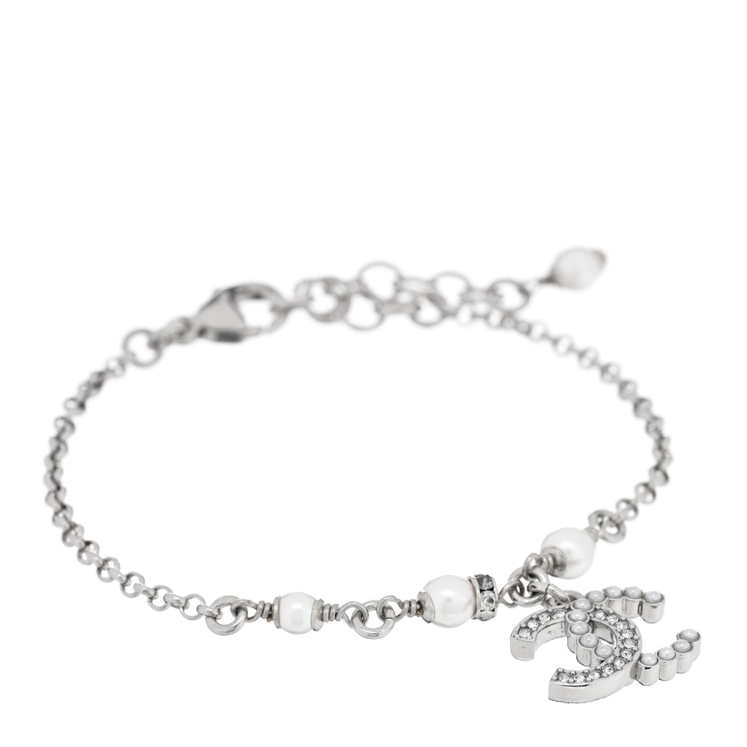 Chanel Crystal Pearl CC Bracelet Silver 1 of 5