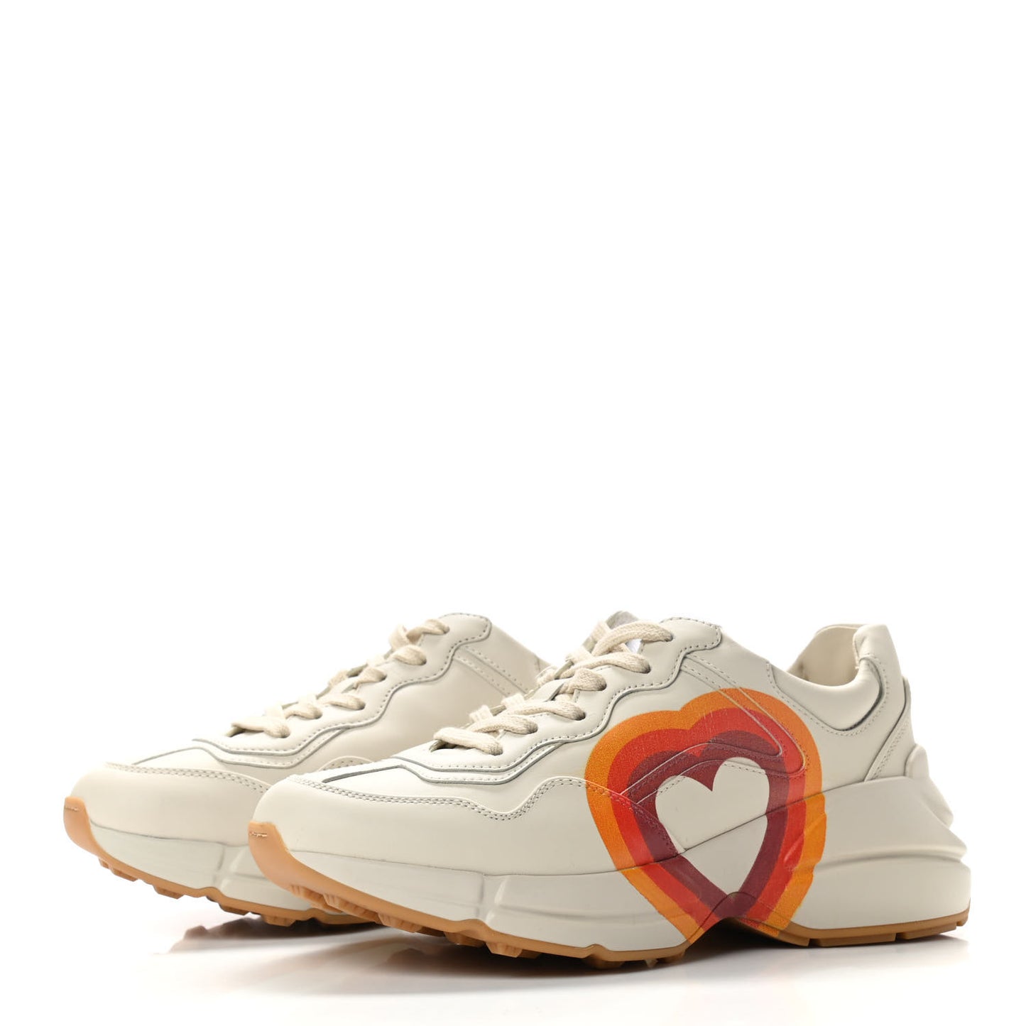 Calfskin Interlocking G Heart Rhyton Sneakers 35.5 Mystic White
