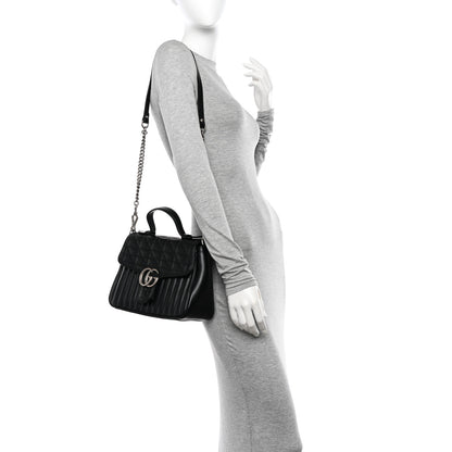Gucci Calfskin Matelasse Aria Small GG Marmont Top Handle Shoulder Bag Black 2 of 15
