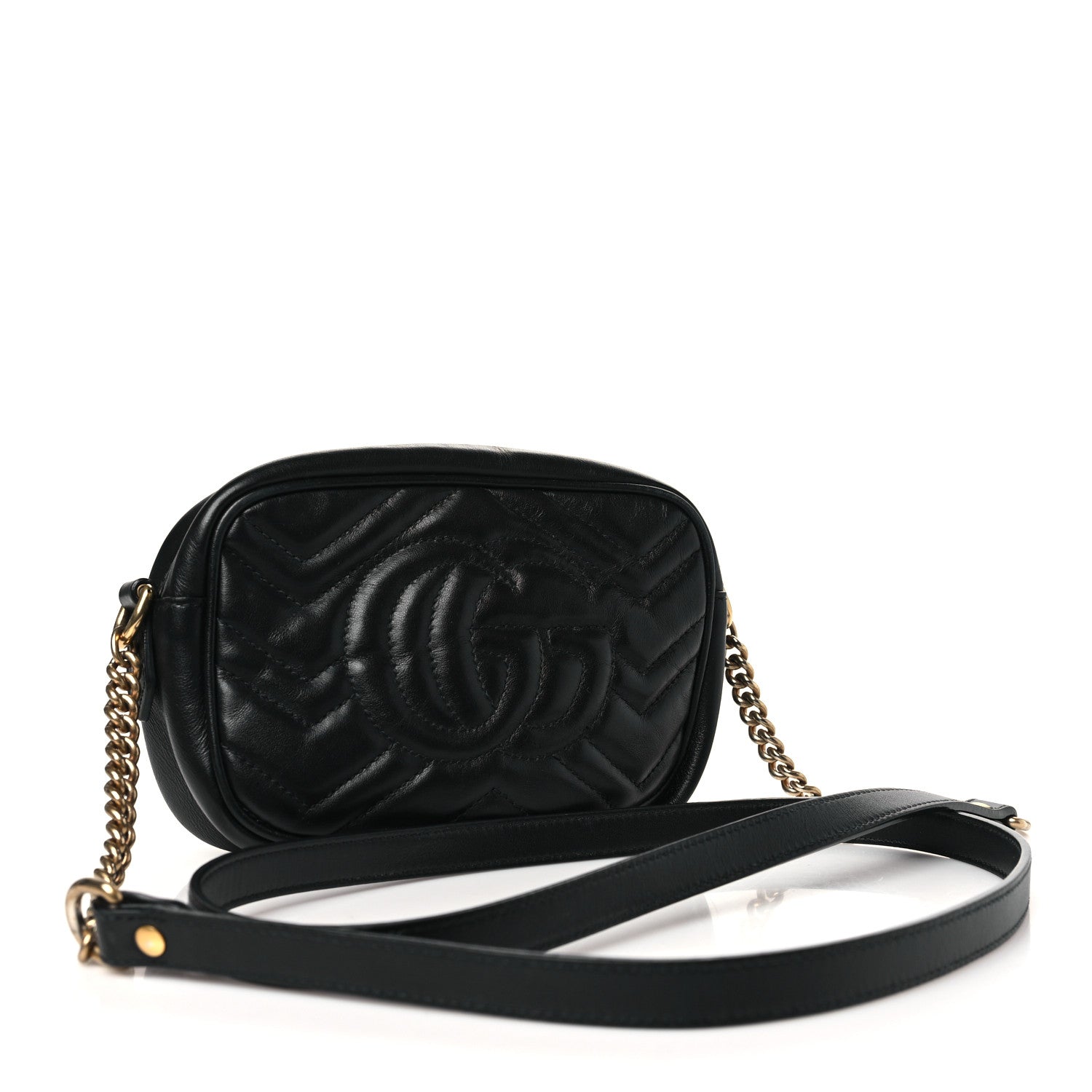 Gucci Calfskin Matelasse Mini GG Marmont Chain Shoulder Bag Black 3 of 10