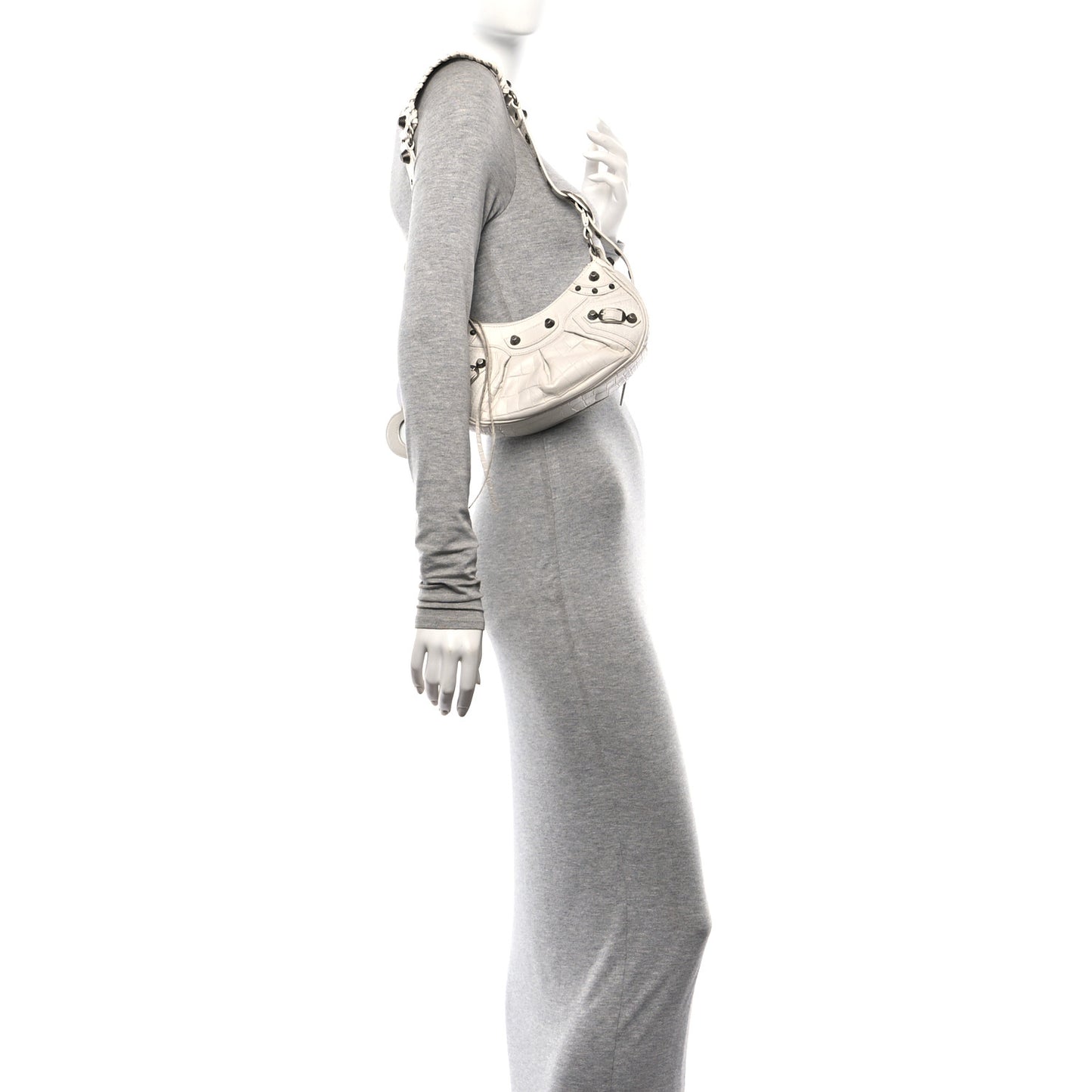Extra Supple Calfskin Crocodile Embossed Le Cagole Shoulder Bag XS Optic White