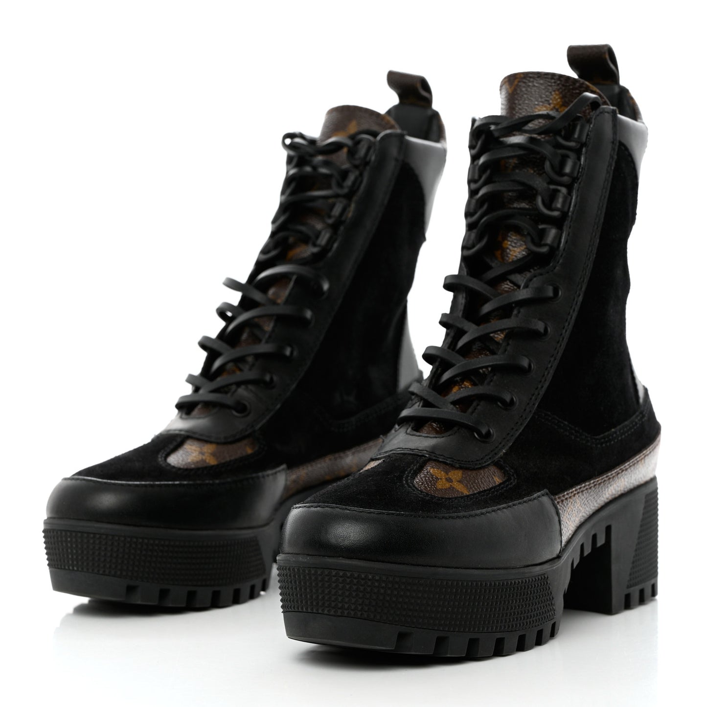 Suede Calfskin Monogram Laureate Platform Desert Boots 36 Black