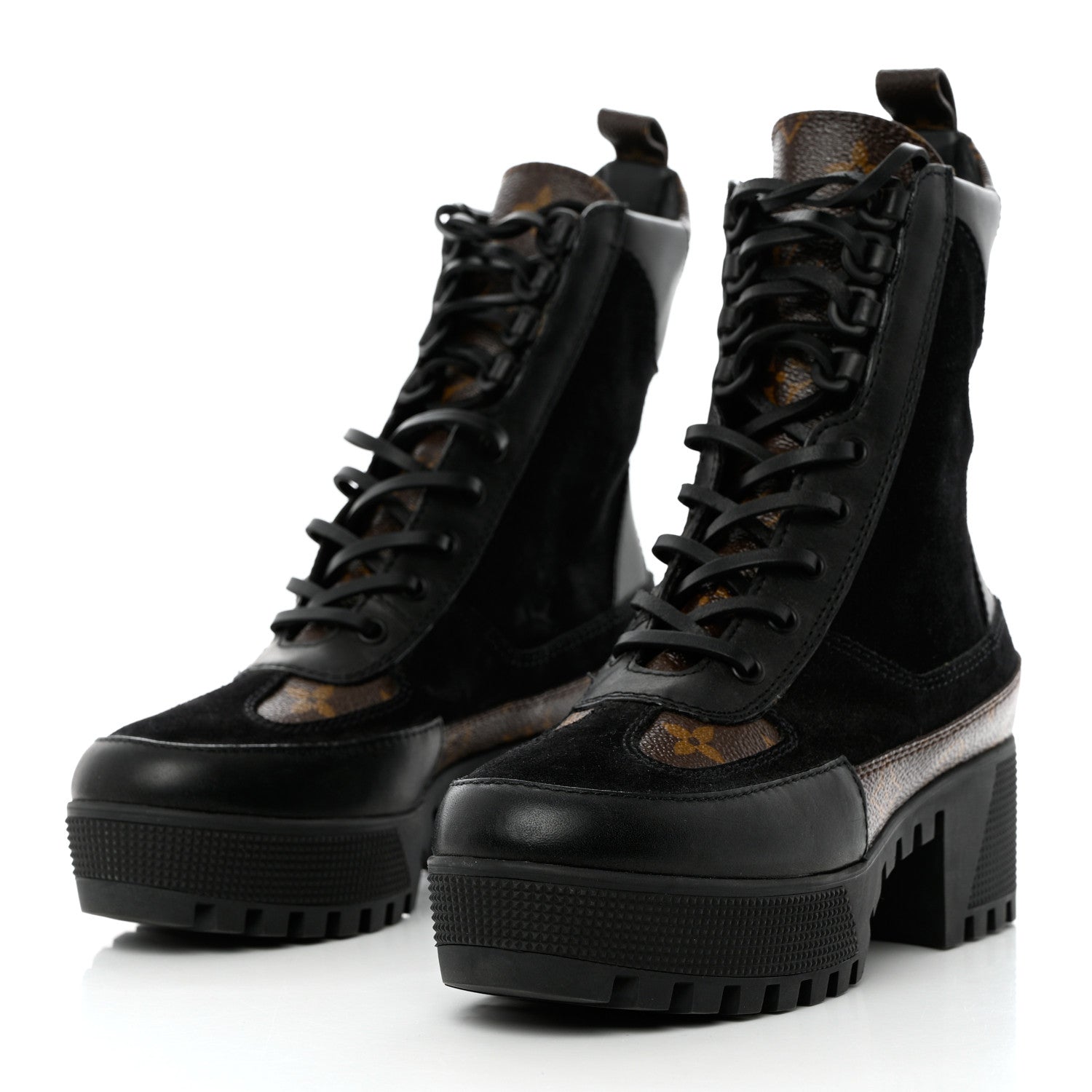 Louis Vuitton Suede Calfskin Monogram Laureate Platform Desert Boots 36 Black 3 of 9