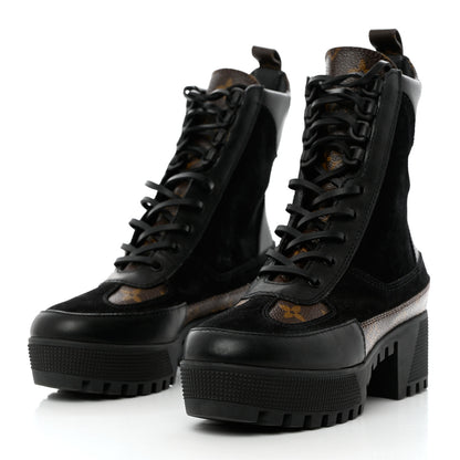 Louis Vuitton Suede Calfskin Monogram Laureate Platform Desert Boots 36 Black 3 of 9