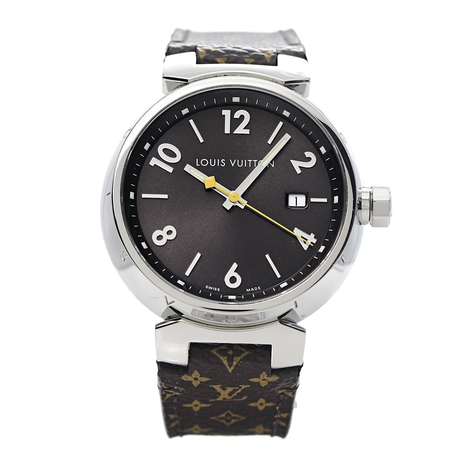 Louis Vuitton Stainless Steel Monogram 39mm Tambour Quartz Watch Brown 1 of 8