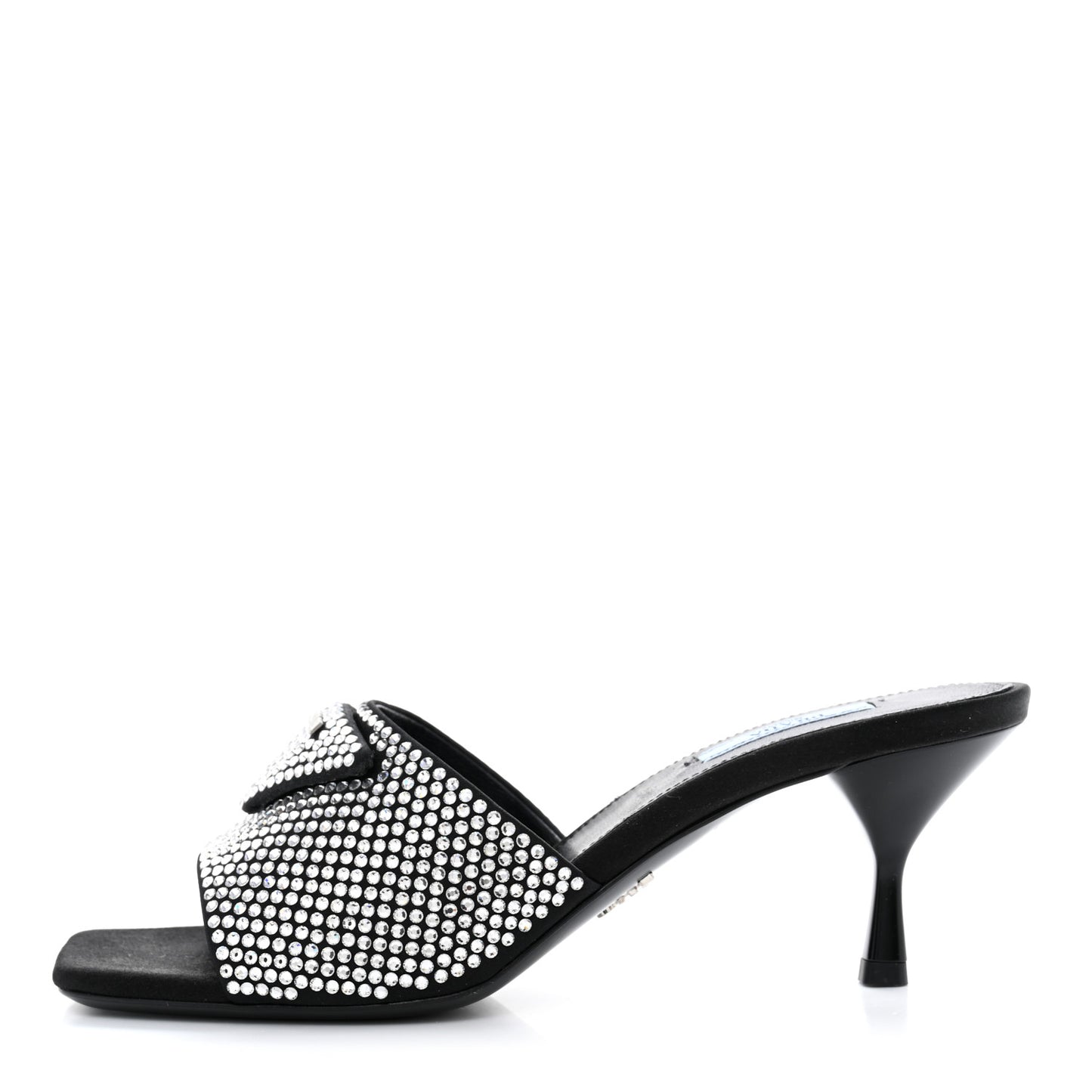 Satin Crystal Logo 65mm Slide Sandals 38.5 Cristal