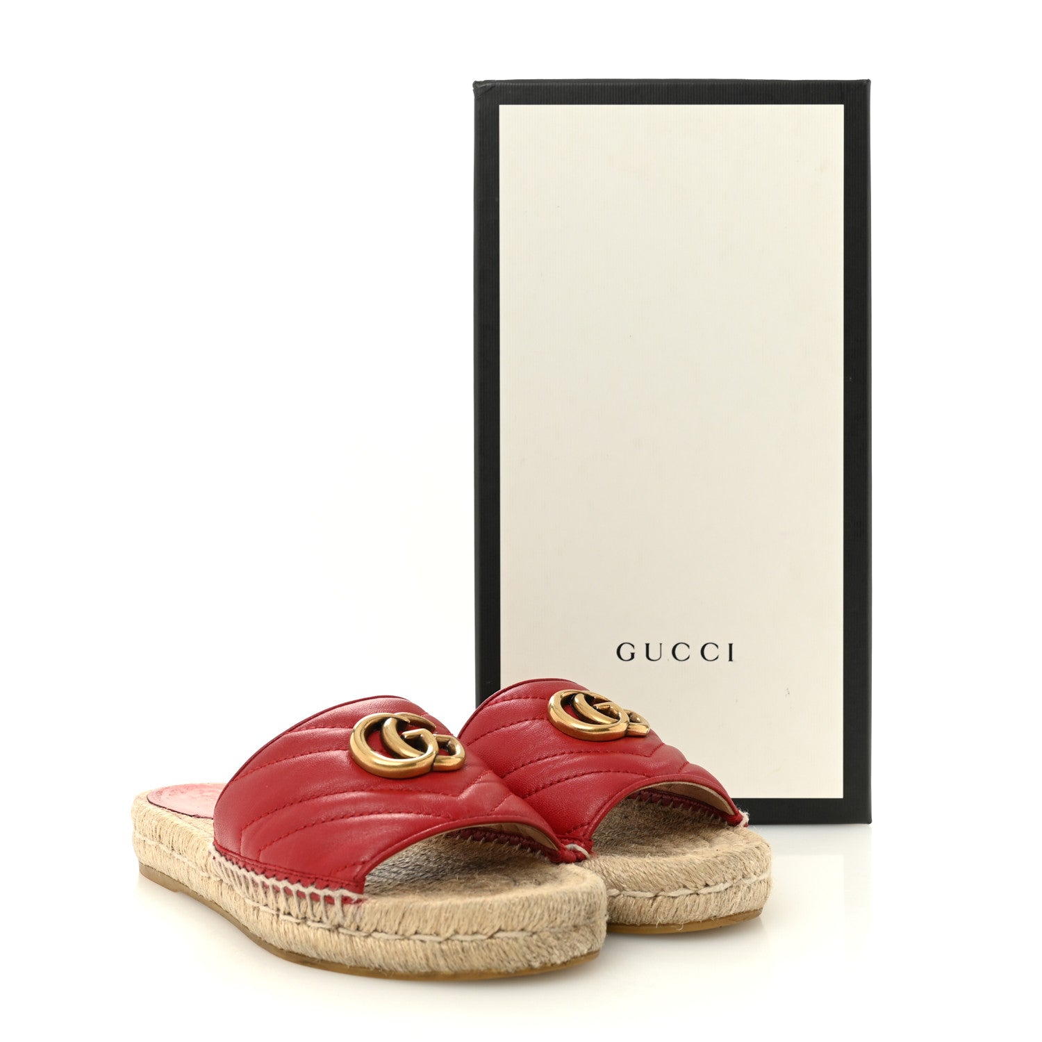 Gucci Nappa Matelasse GG Marmont Espadrille Slide Sandals 35 Hibiscus Red 12 of 12