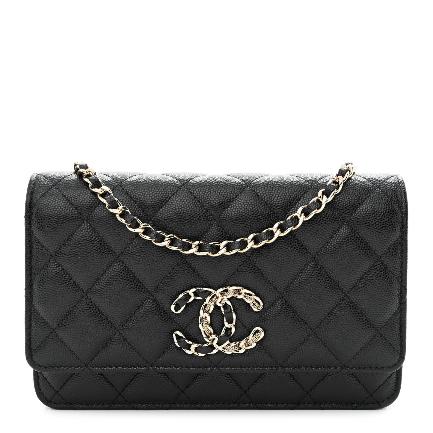 Caviar Quilted French New Wave Chain CC Wallet On Chain WOC Black