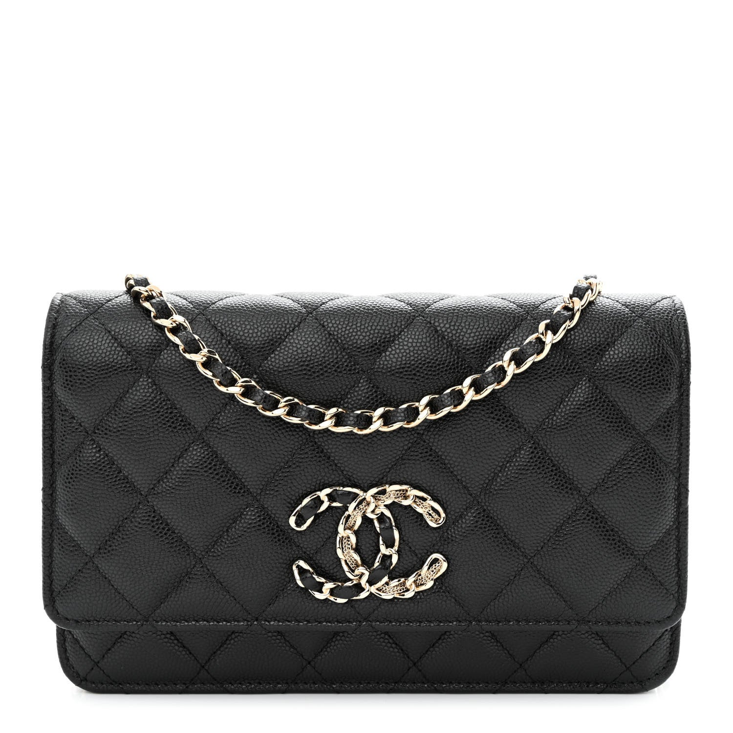 Chanel Caviar Quilted French New Wave Chain CC Wallet On Chain WOC Black 1 of 13