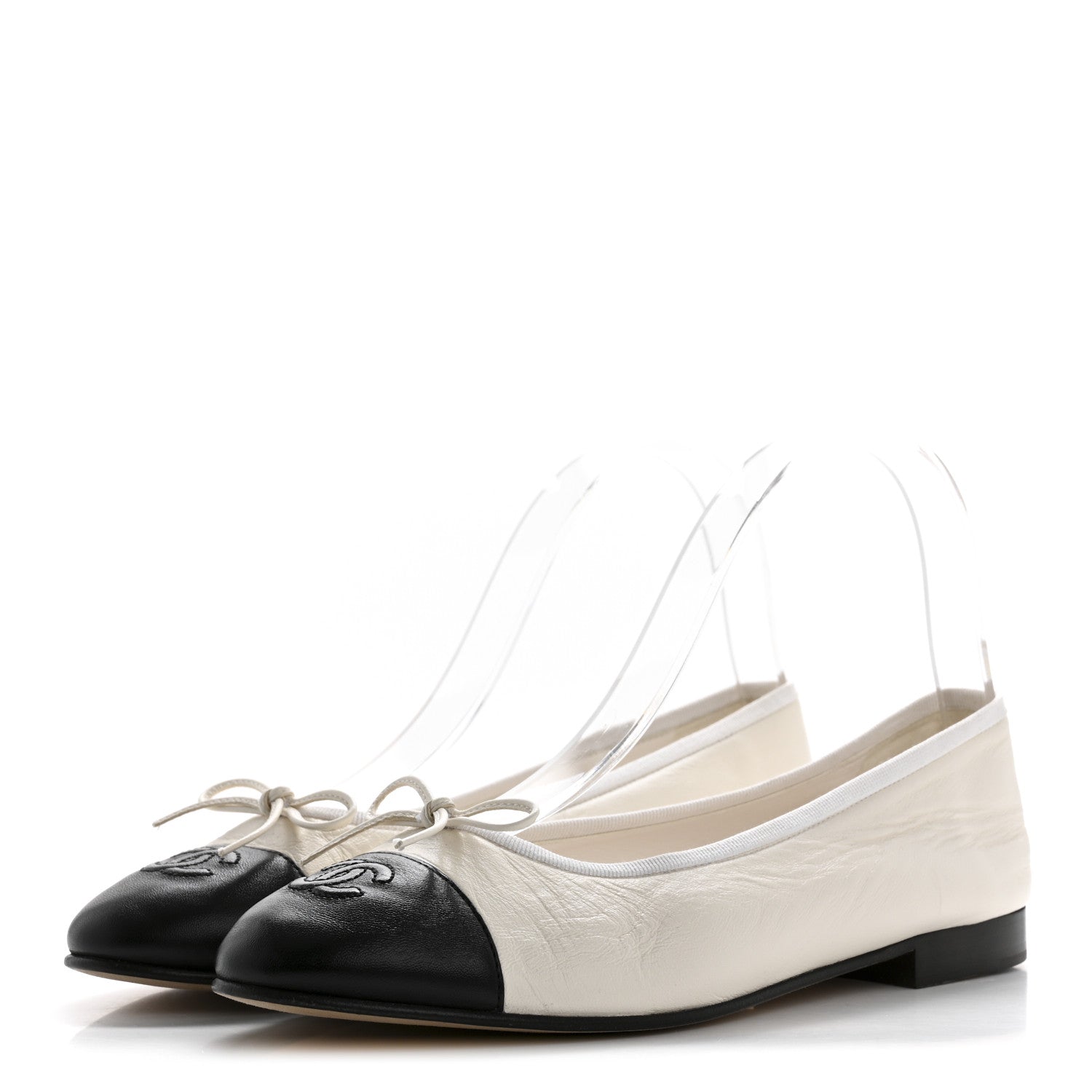 Chanel Lambskin Cap Toe CC Ballerina Flats 38.5 White Black 4 of 11
